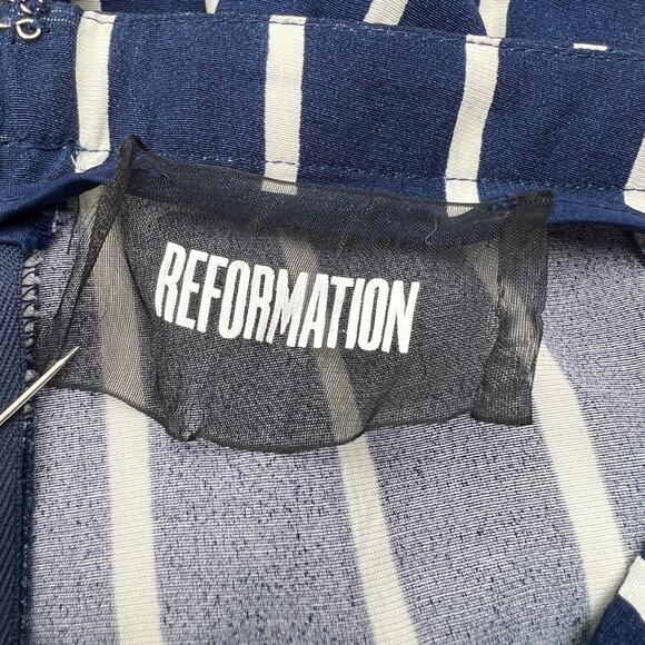 Reformation Sorrenti Pant Capone Stripe Navy Blue - Picture 3 of 12